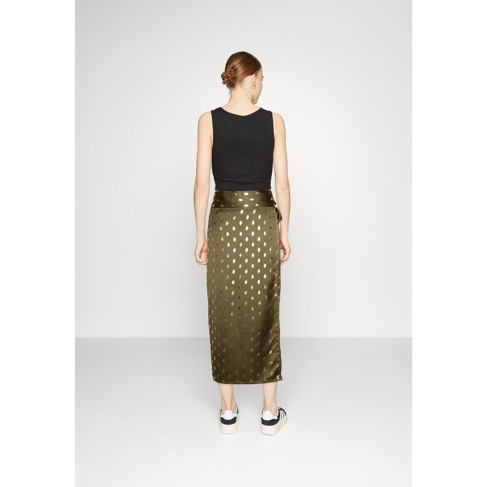 Never Fully Dressed Jasper Skirt Khaki With Gold Fleck US 6 Satin Wrap Green NWT - Picture 3 of 16